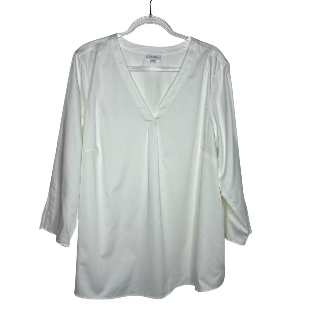 J Jill Women 2X Tunic White Non-Iron V-Neck Cotton Stretch Blouse Top